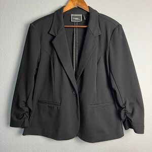 Christian Siriano Classic Timeless‎ Blazer Ruched Sleeve Career Jacket Black XL
